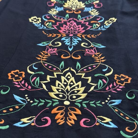 VTG Y2K Boho Embroidered Floral Harolds Skirt Size 8 Black Linen Blend Midi - Picture 4 of 10